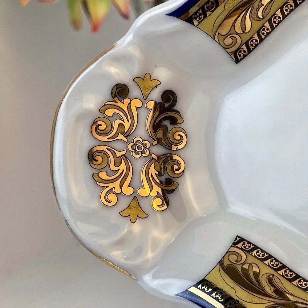 Limoges Porcelain Tea Service Plate Decorated in 22kt Gold and Deep Cobalt | Bea